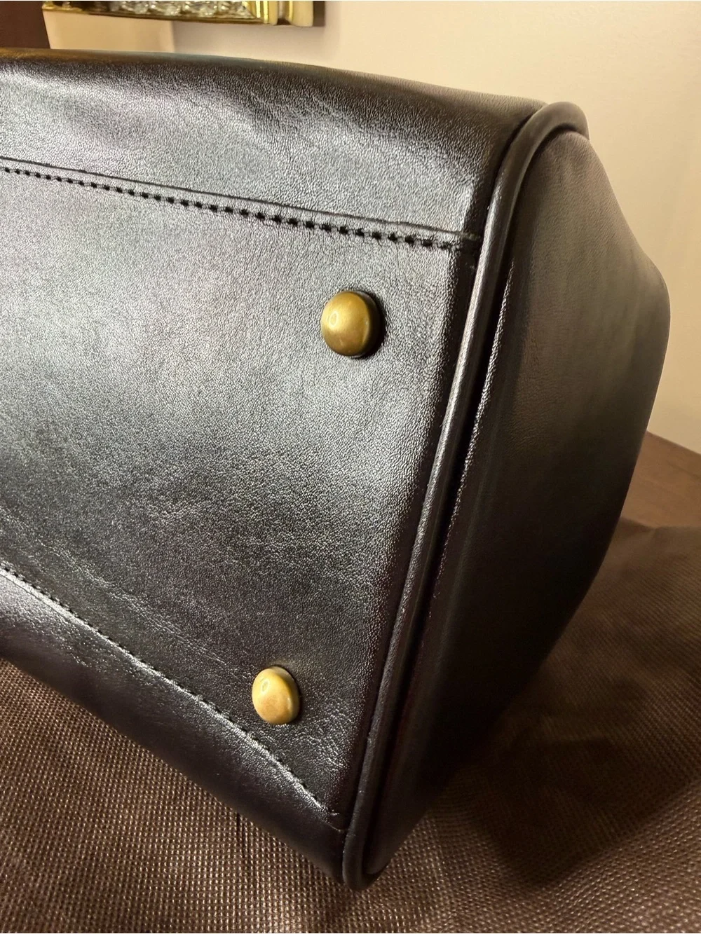 Patricia Nash Black and Light Gray Leather Frame Satchel